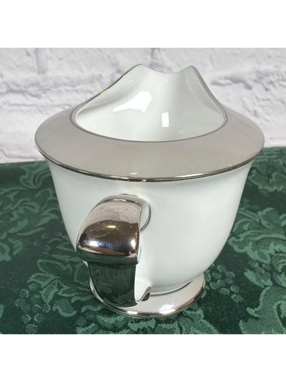 Vintage Sango Platina Sugar Bowl Lid Creamer Set  Japan MCM White Gray Platinum - Picture 13 of 16